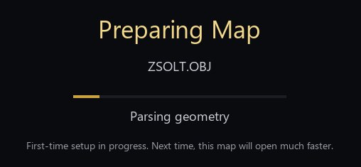 CaveViewer's progress screen while importing a brand-new map for the first time, parsing geometry